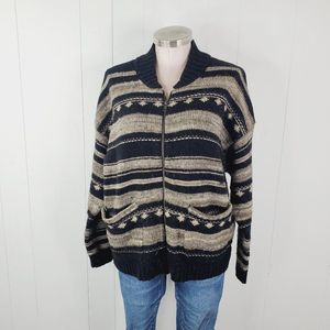 Madewell Women's Black Brown Benshire Bomber Full Zip Cardigan Sweater Jacket L